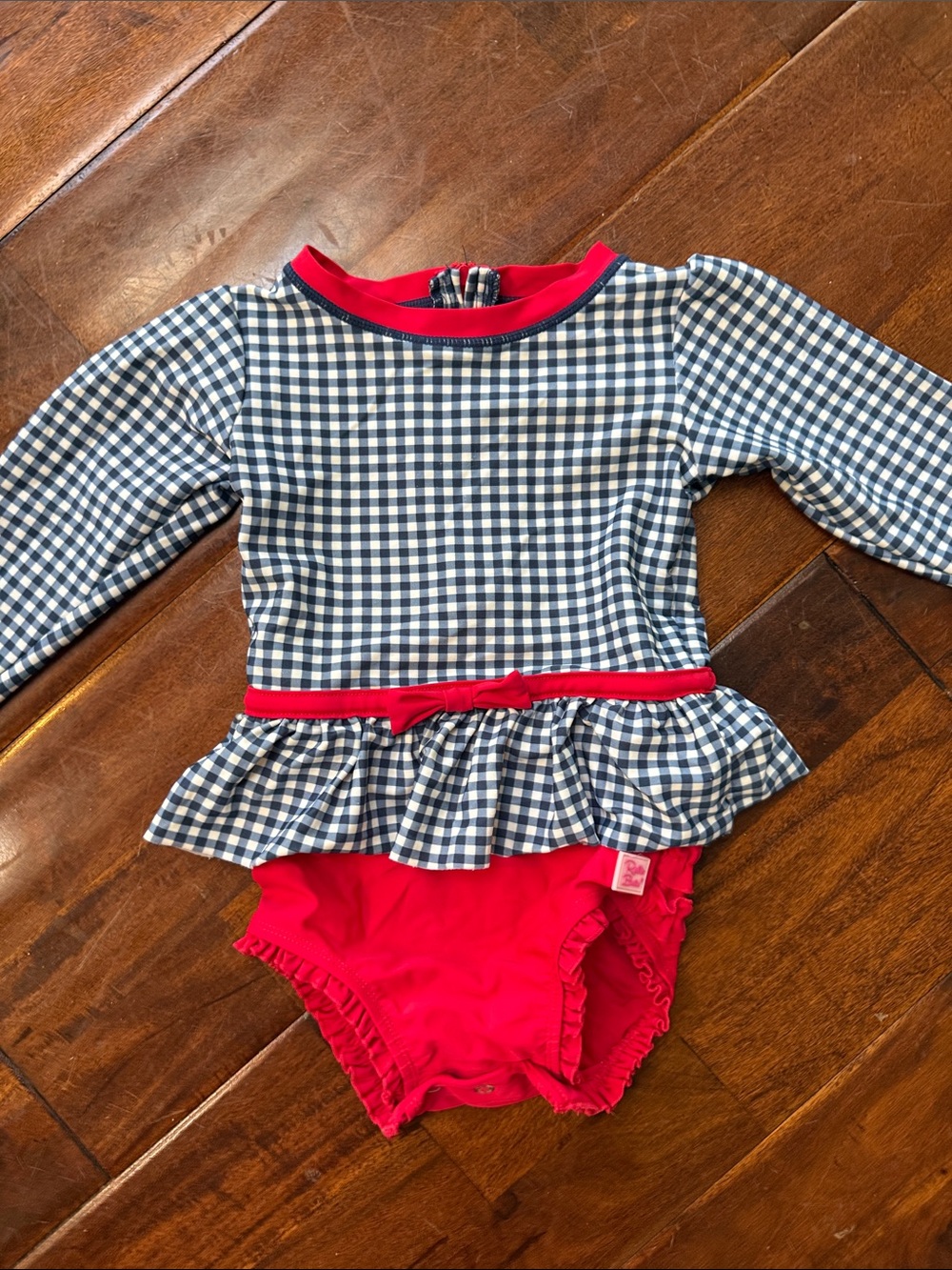 Ruffle Butts Navy & Red Gingham Peplum One-Piece